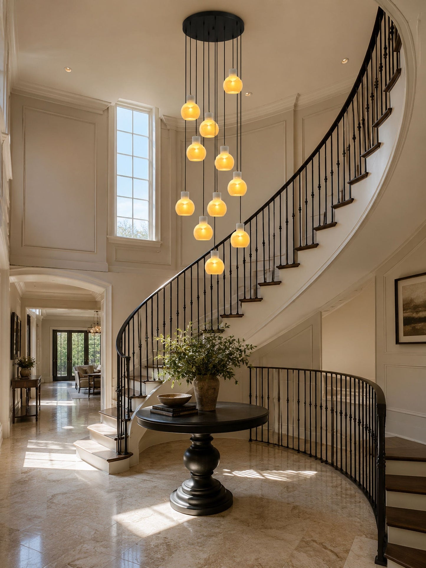 Elegant Alabaster Cluster Chandelier with Adjustable Height & LED Comp