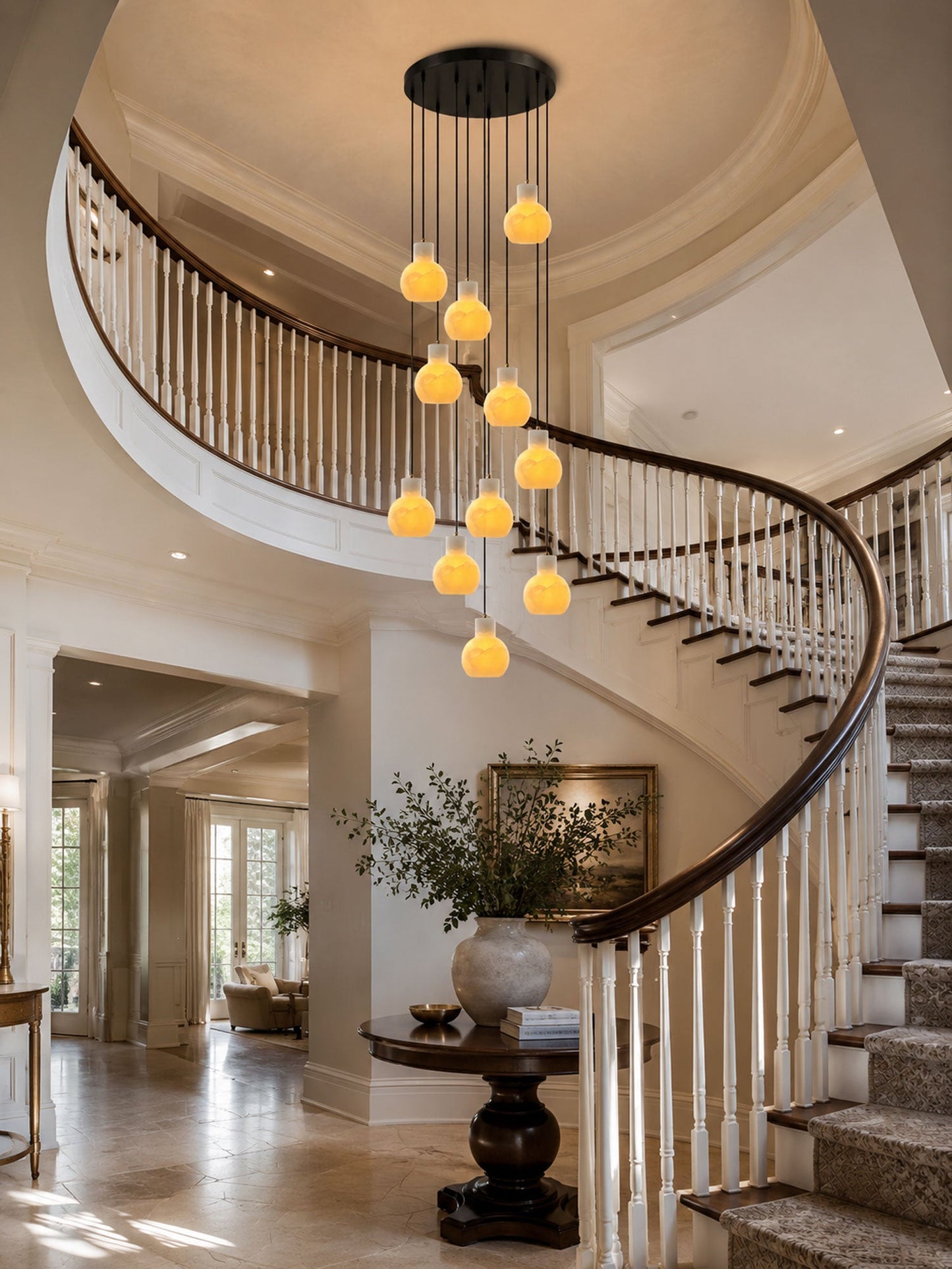 Elegant Alabaster Cluster Chandelier with Adjustable Height & LED Comp