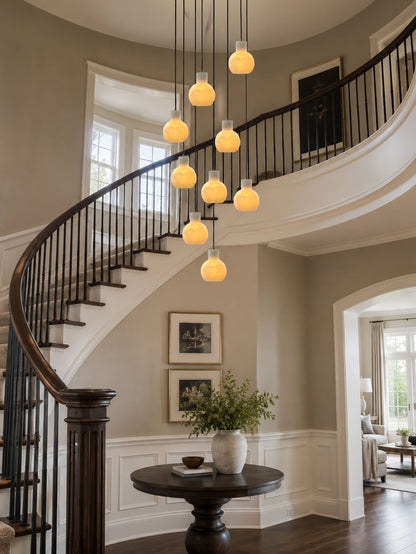 Elegant Alabaster Cluster Chandelier with Adjustable Height & LED Comp