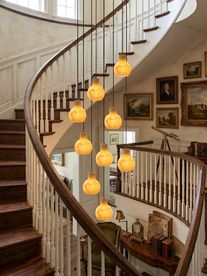 Elegant Alabaster Cluster Chandelier with Adjustable Height & LED Comp