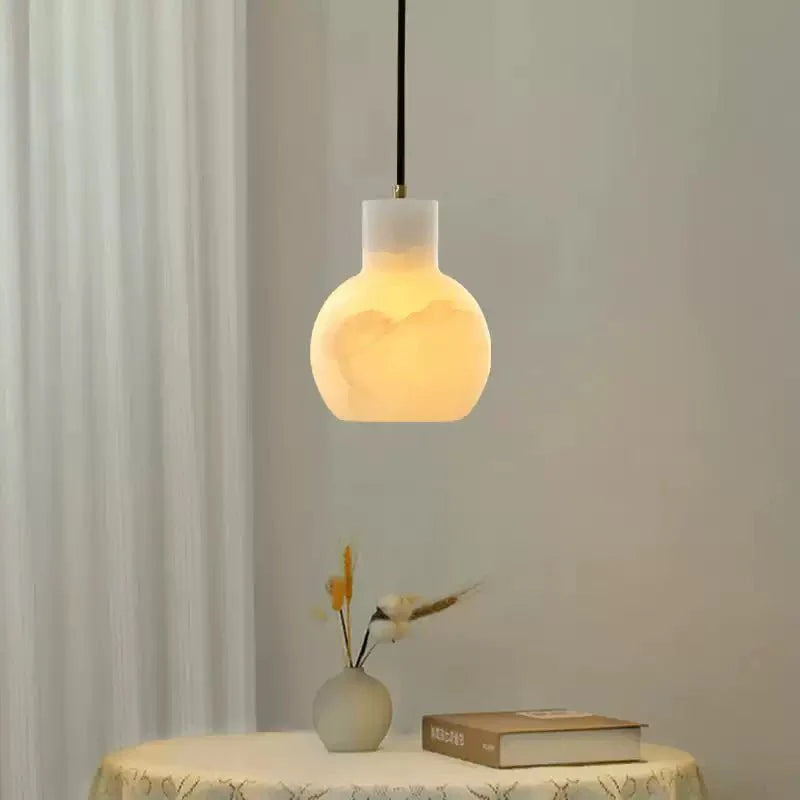 Elegant Alabaster Cluster Chandelier with Adjustable Height & LED Comp