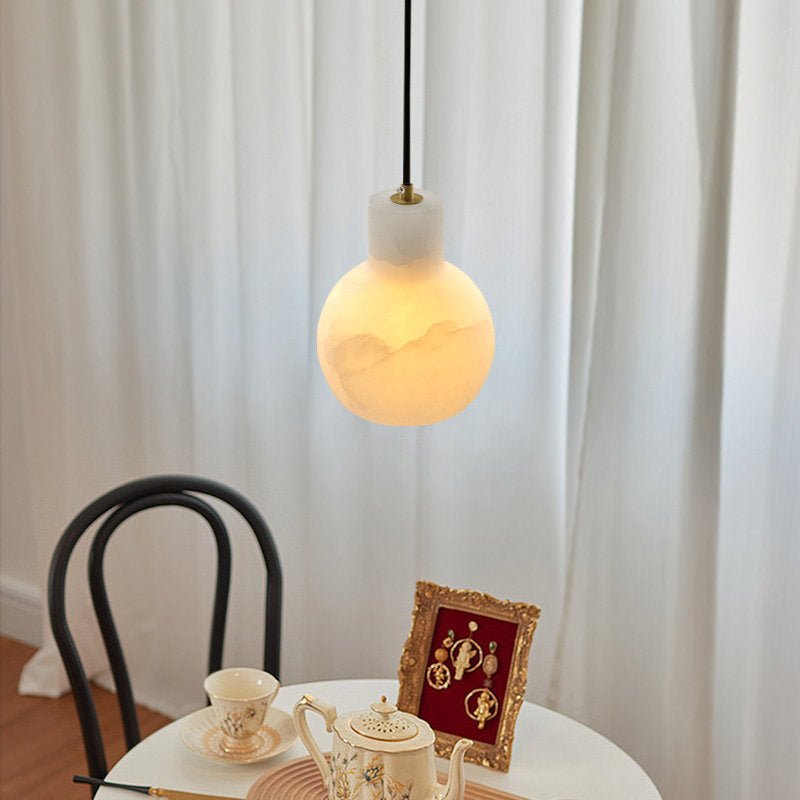 Elegant Alabaster Cluster Chandelier with Adjustable Height & LED Comp