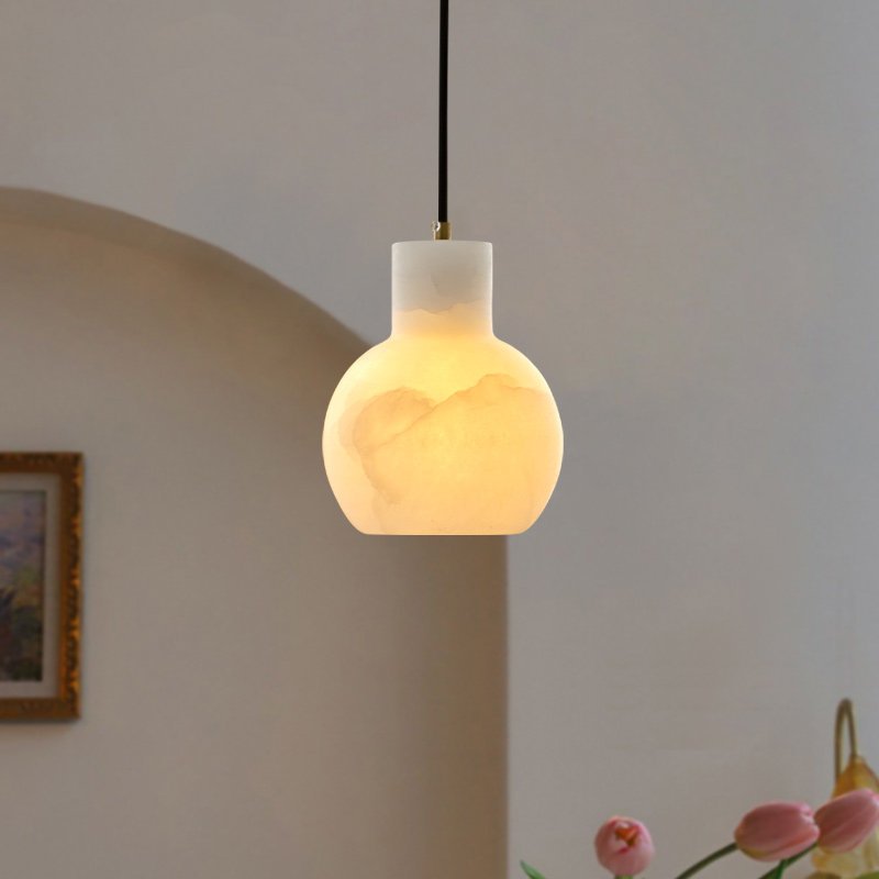 Elegant Alabaster Cluster Chandelier with Adjustable Height & LED Comp