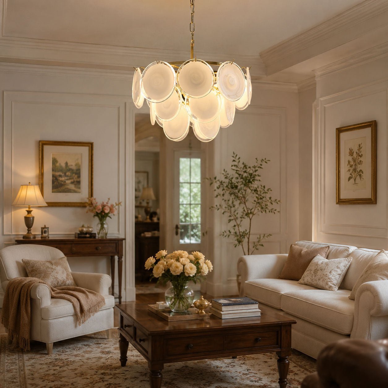 Bettina Glass Chandelier - Elegant Design with Adjustable Height & LED