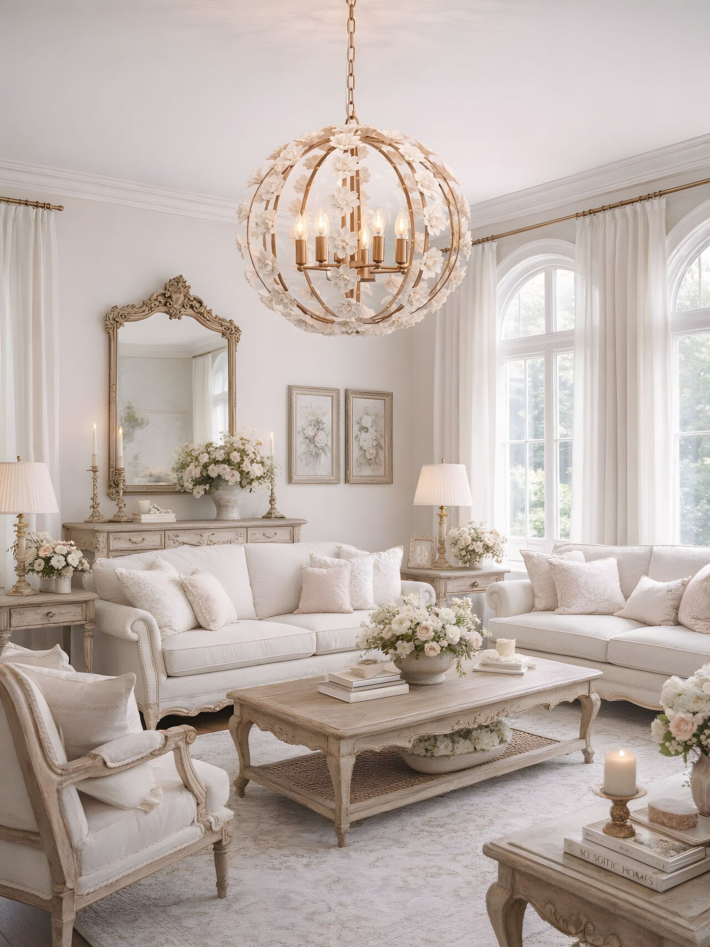 Bianca Floral Orb Chandelier - Elegant Design with Adjustable Height