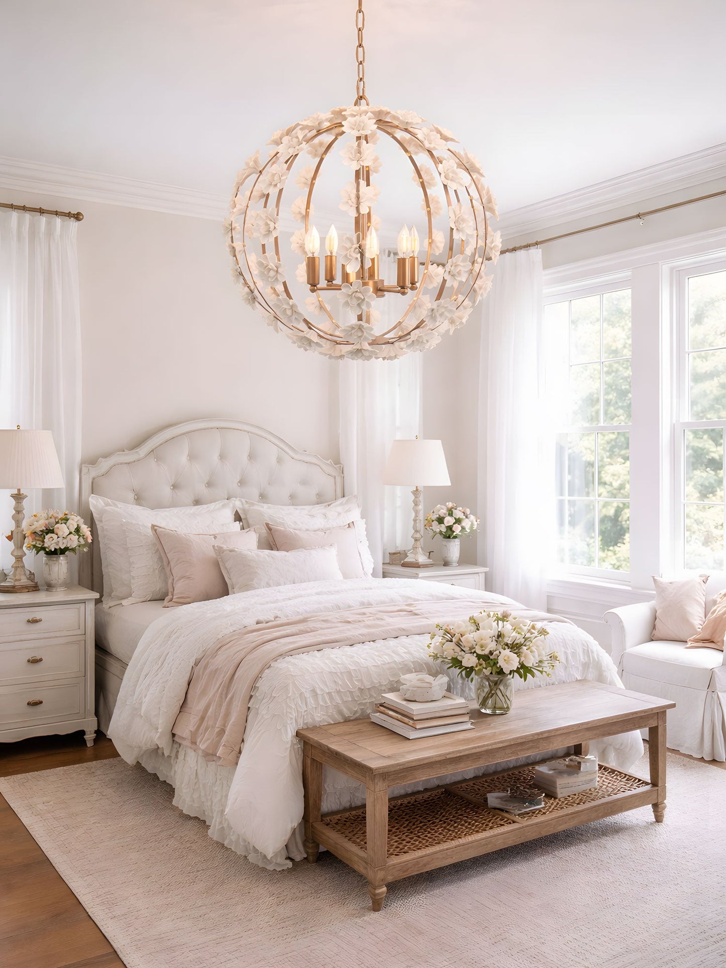 Bianca Floral Orb Chandelier - Elegant Design with Adjustable Height
