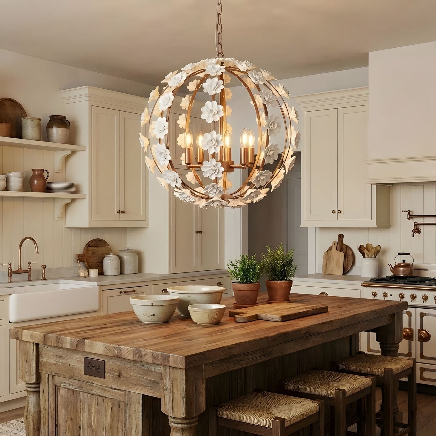 Bianca Floral Orb Chandelier - Elegant Design with Adjustable Height