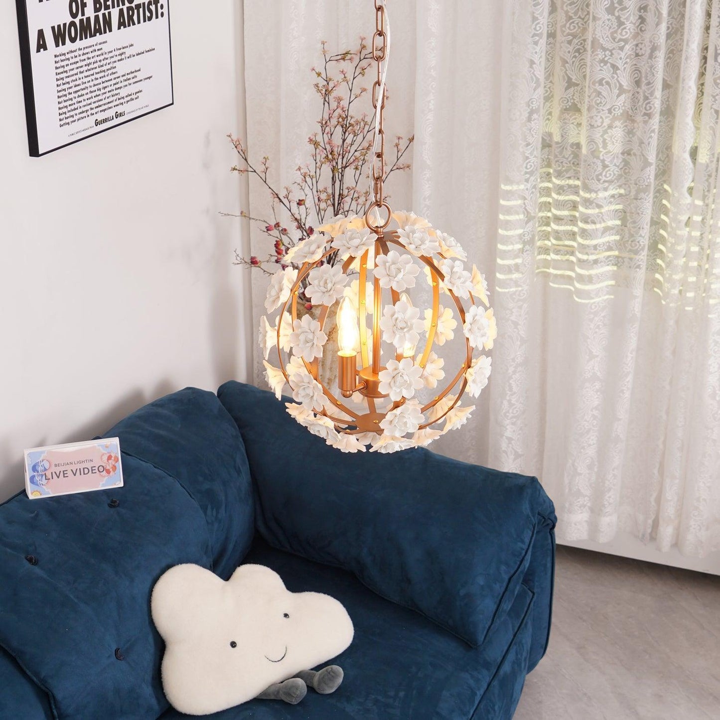 Bianca Floral Orb Chandelier - Elegant Design with Adjustable Height