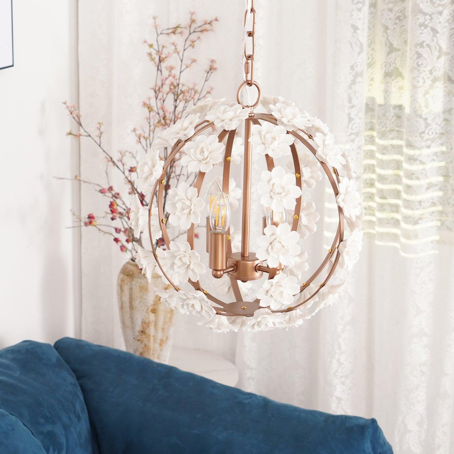 Bianca Floral Orb Chandelier - Elegant Design with Adjustable Height
