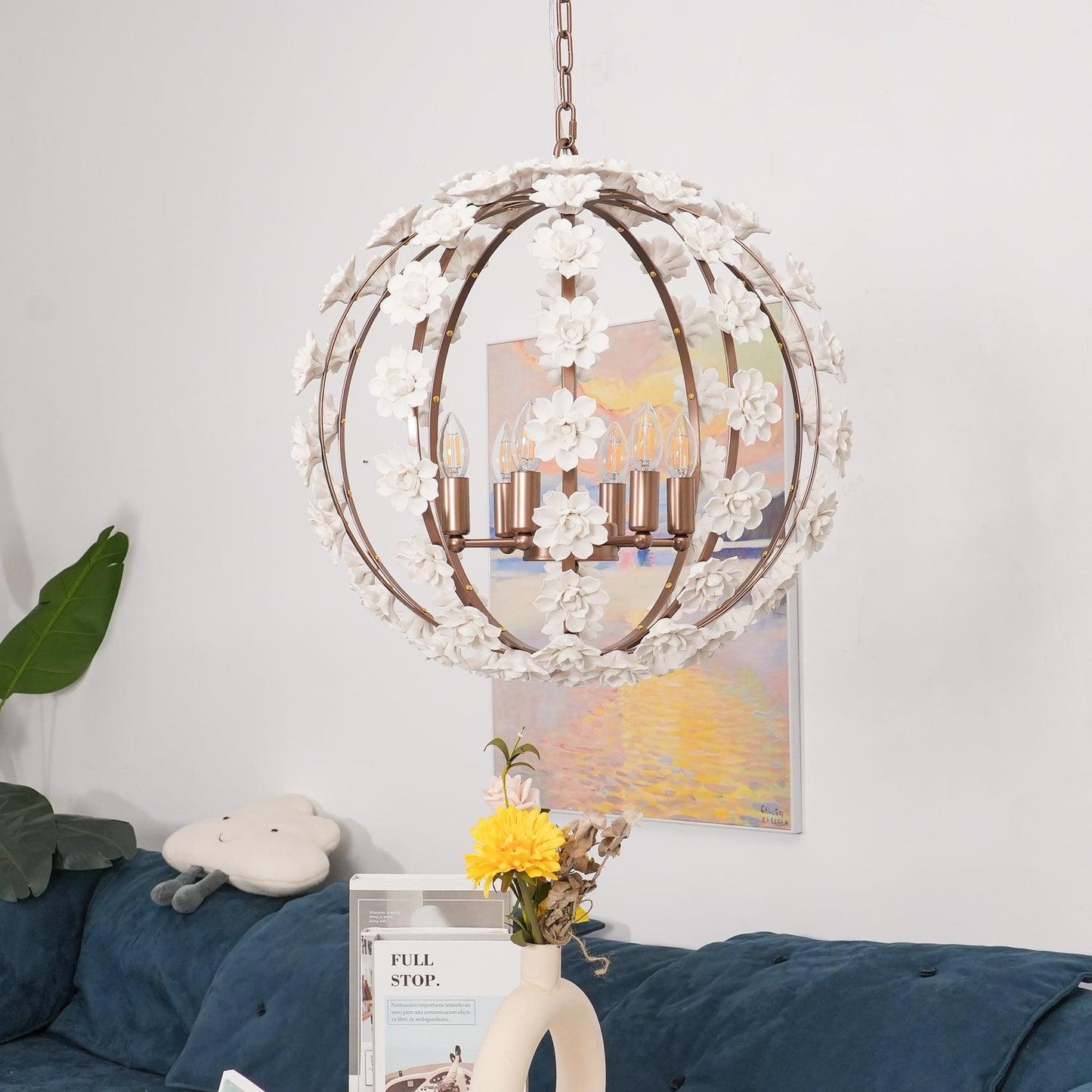 Bianca Floral Orb Chandelier - Elegant Design with Adjustable Height