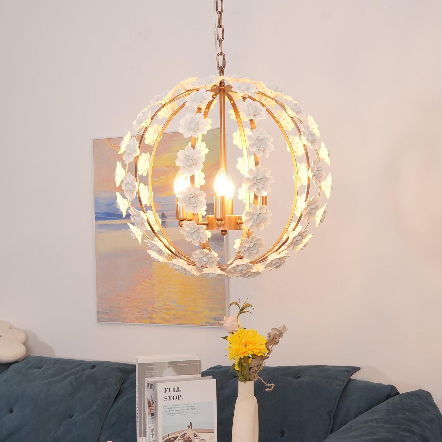 Bianca Floral Orb Chandelier - Elegant Design with Adjustable Height