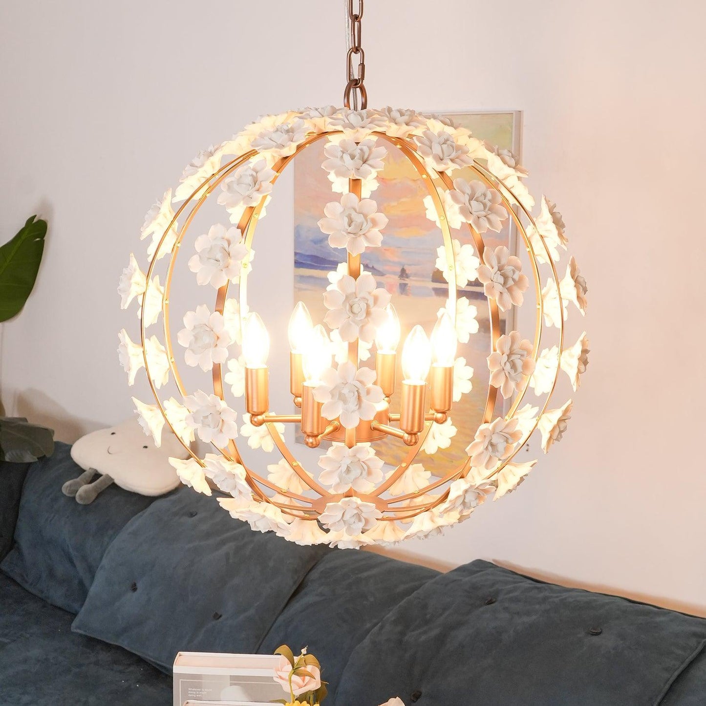 Bianca Floral Orb Chandelier - Elegant Design with Adjustable Height