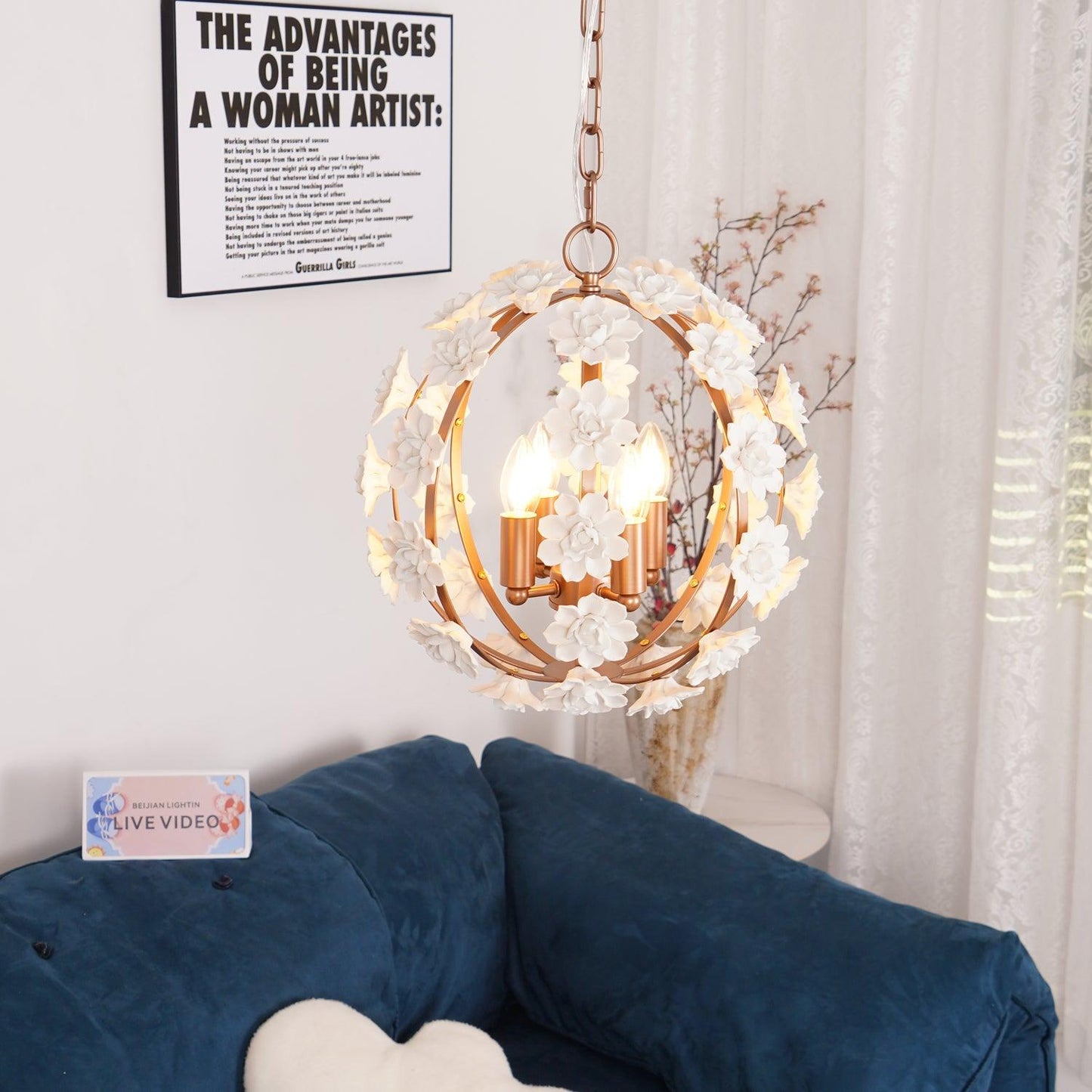 Bianca Floral Orb Chandelier - Elegant Design with Adjustable Height