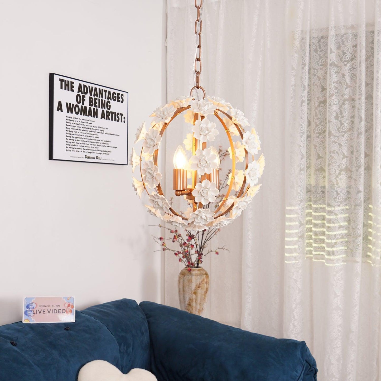 Bianca Floral Orb Chandelier - Elegant Design with Adjustable Height