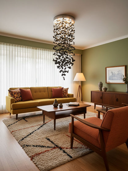 Elegant Black Stone Chandeliers - Adjustable Height, Energy Efficient