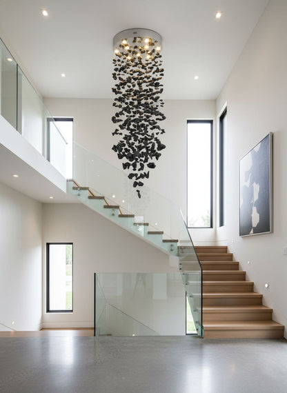 Elegant Black Stone Chandeliers - Adjustable Height, Energy Efficient