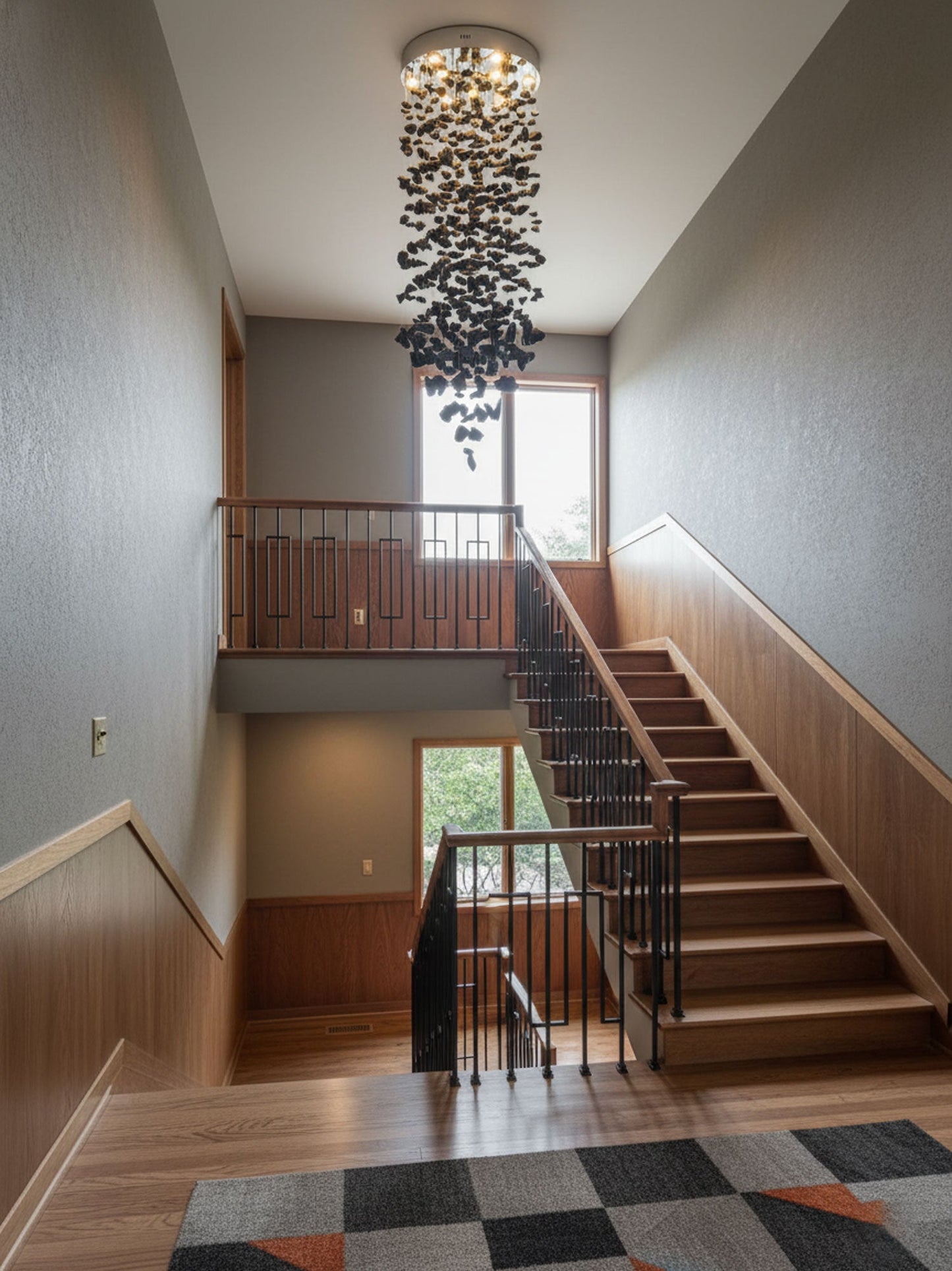 Elegant Black Stone Chandeliers - Adjustable Height, Energy Efficient