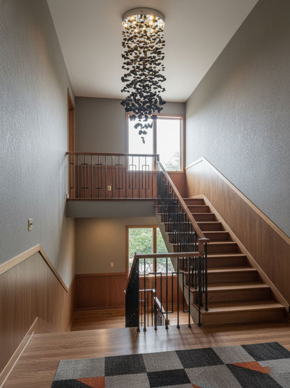 Elegant Black Stone Chandeliers - Adjustable Height, Energy Efficient