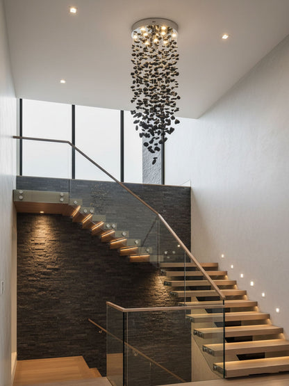 Elegant Black Stone Chandeliers - Adjustable Height, Energy Efficient