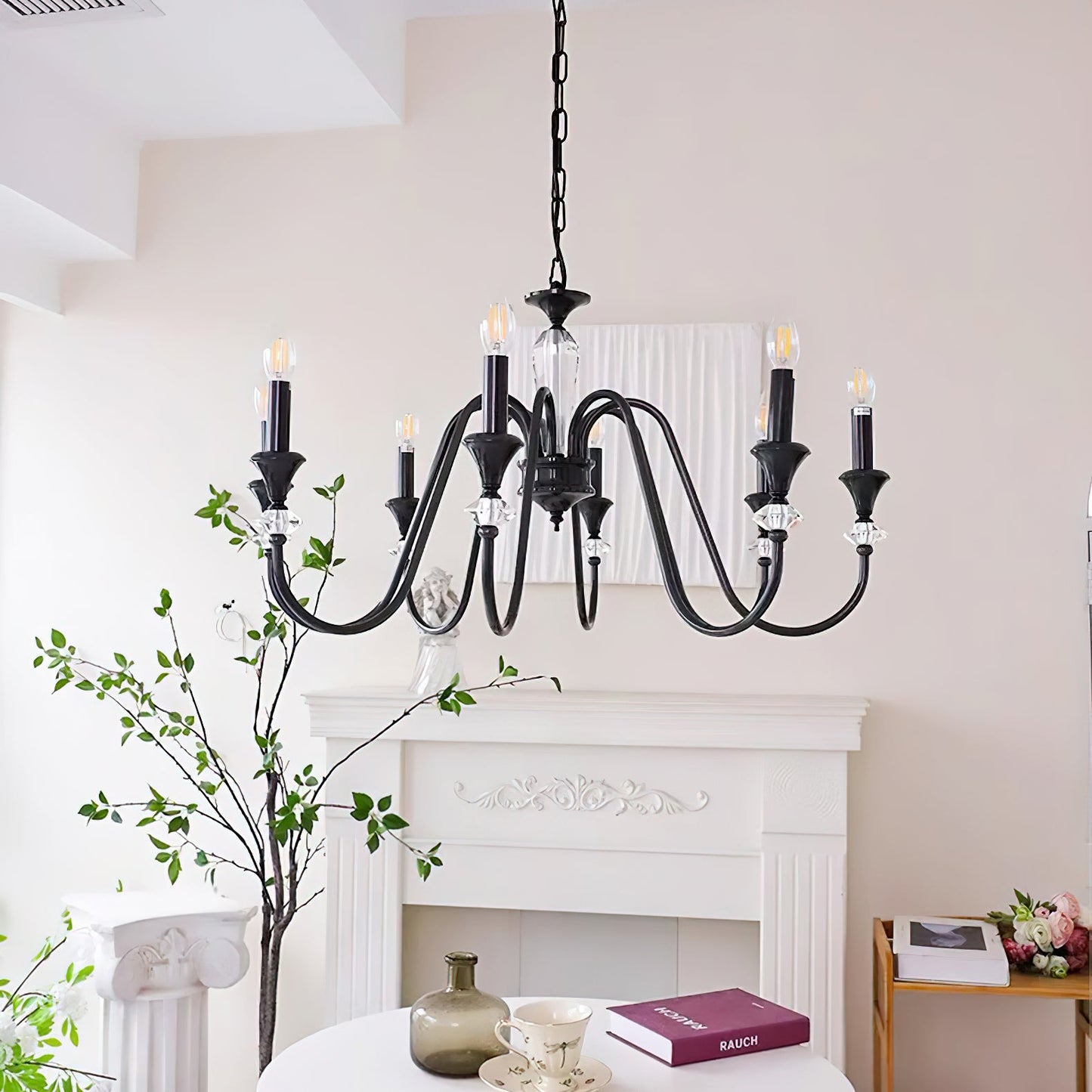 Elegant Noir Candelabra Chandelier with Adjustable Arms & LED Compatib