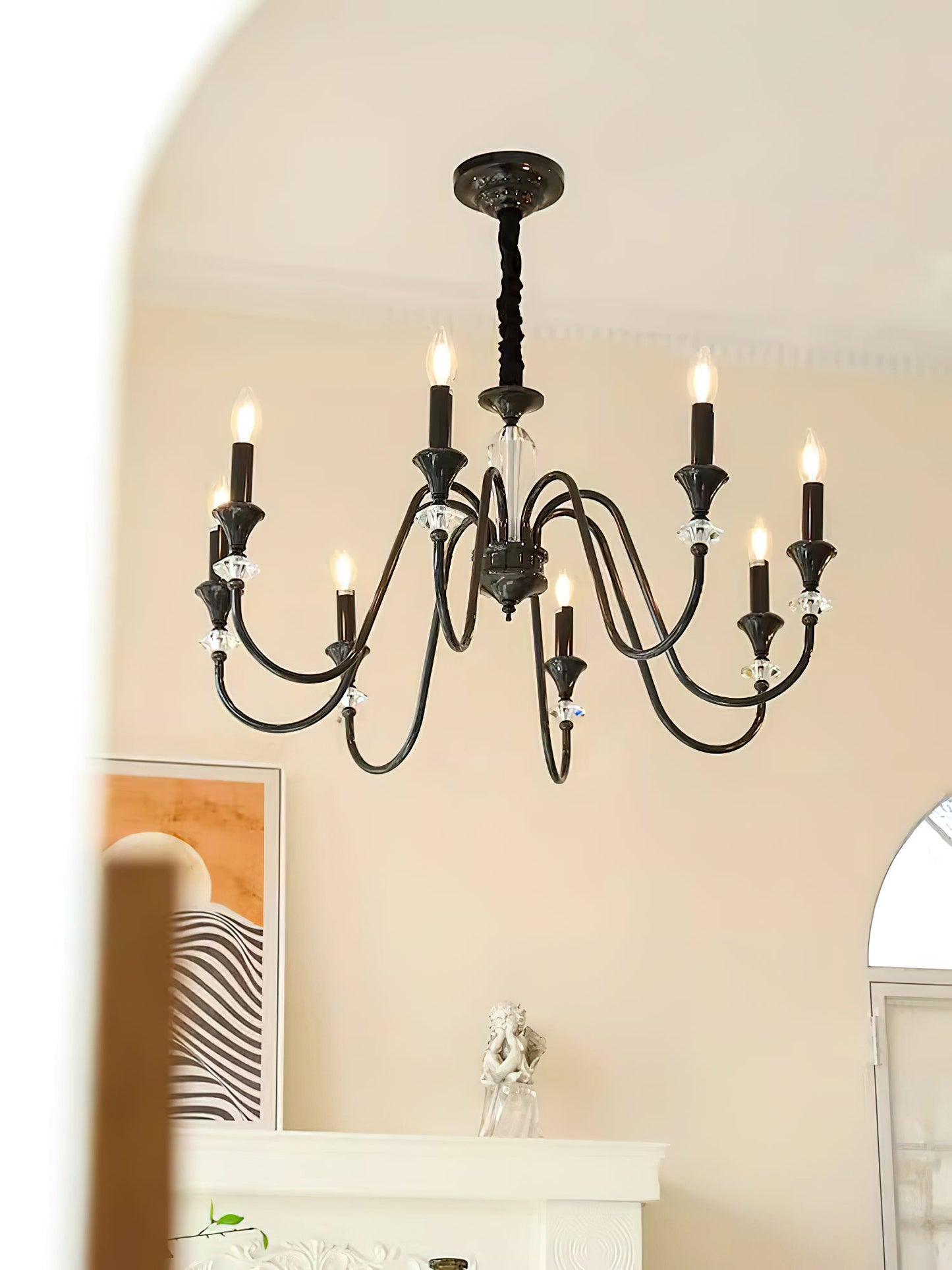 Elegant Noir Candelabra Chandelier with Adjustable Arms & LED Compatib