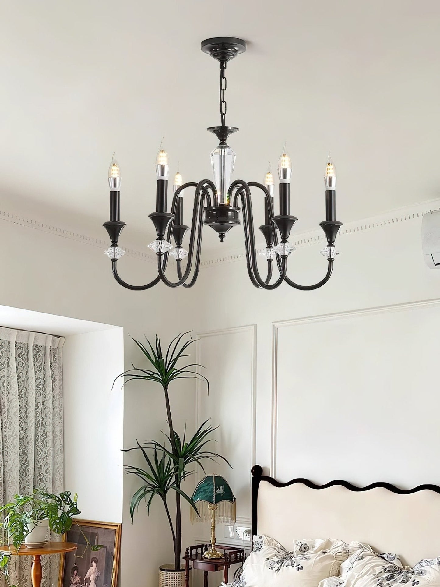 Elegant Noir Candelabra Chandelier with Adjustable Arms & LED Compatib