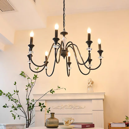 Elegant Noir Candelabra Chandelier with Adjustable Arms & LED Compatib