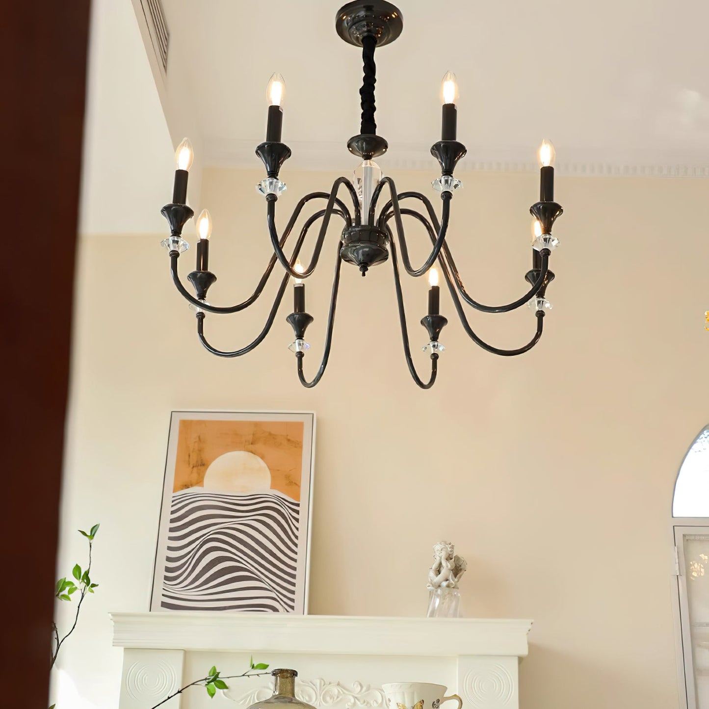 Elegant Noir Candelabra Chandelier with Adjustable Arms & LED Compatib