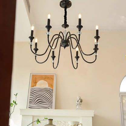 Elegant Noir Candelabra Chandelier with Adjustable Arms & LED Compatib