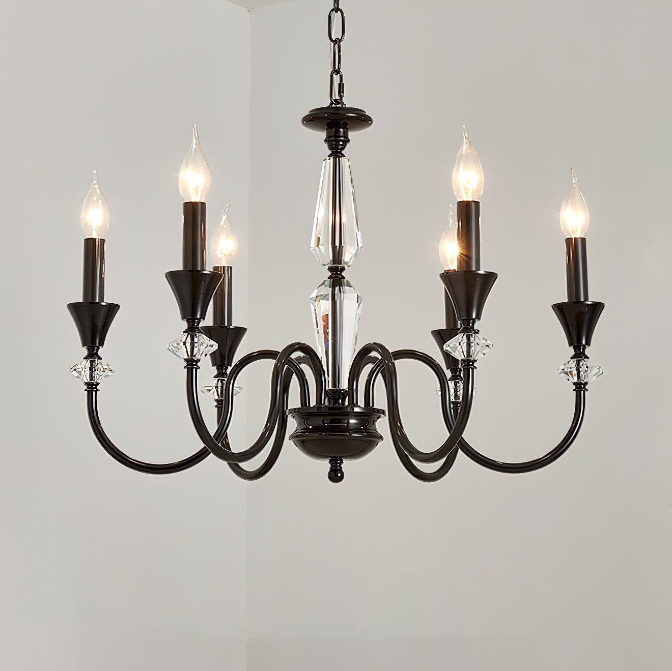 Elegant Noir Candelabra Chandelier with Adjustable Arms & LED Compatib