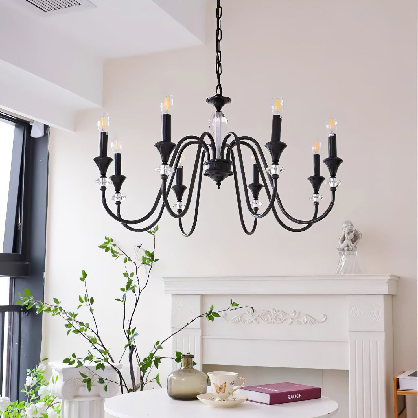 Elegant Noir Candelabra Chandelier with Adjustable Arms & LED Compatib