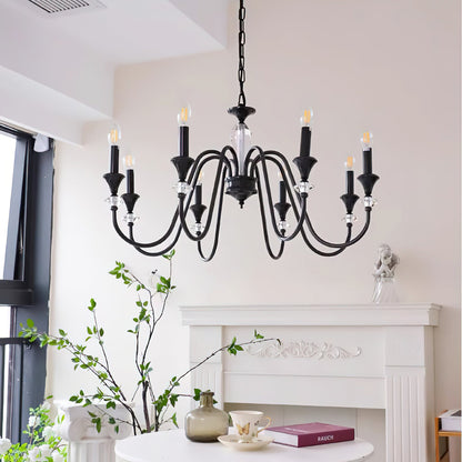 Elegant Noir Candelabra Chandelier with Adjustable Arms & LED Compatib