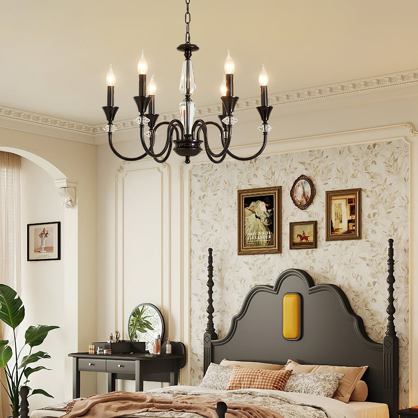 Elegant Noir Candelabra Chandelier with Adjustable Arms & LED Compatib