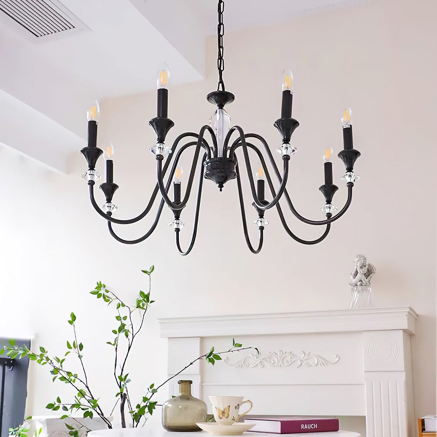 Elegant Noir Candelabra Chandelier with Adjustable Arms & LED Compatib