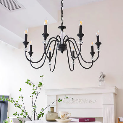 Elegant Noir Candelabra Chandelier with Adjustable Arms & LED Compatib