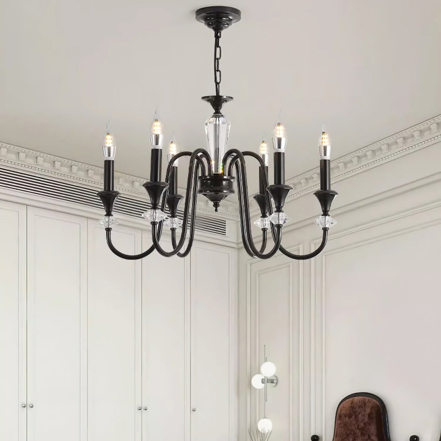 Elegant Noir Candelabra Chandelier with Adjustable Arms & LED Compatib