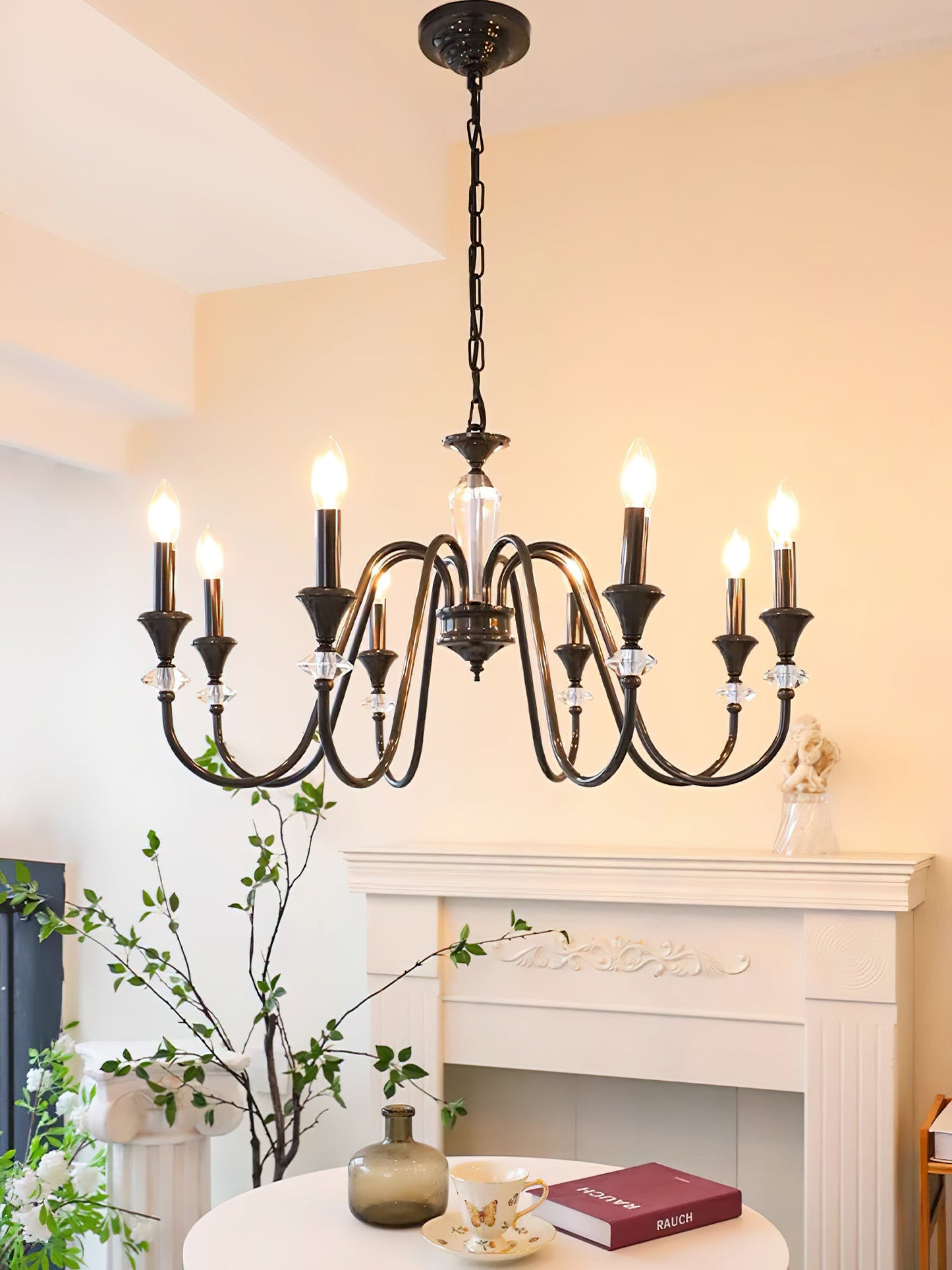 Elegant Noir Candelabra Chandelier with Adjustable Arms & LED Compatib