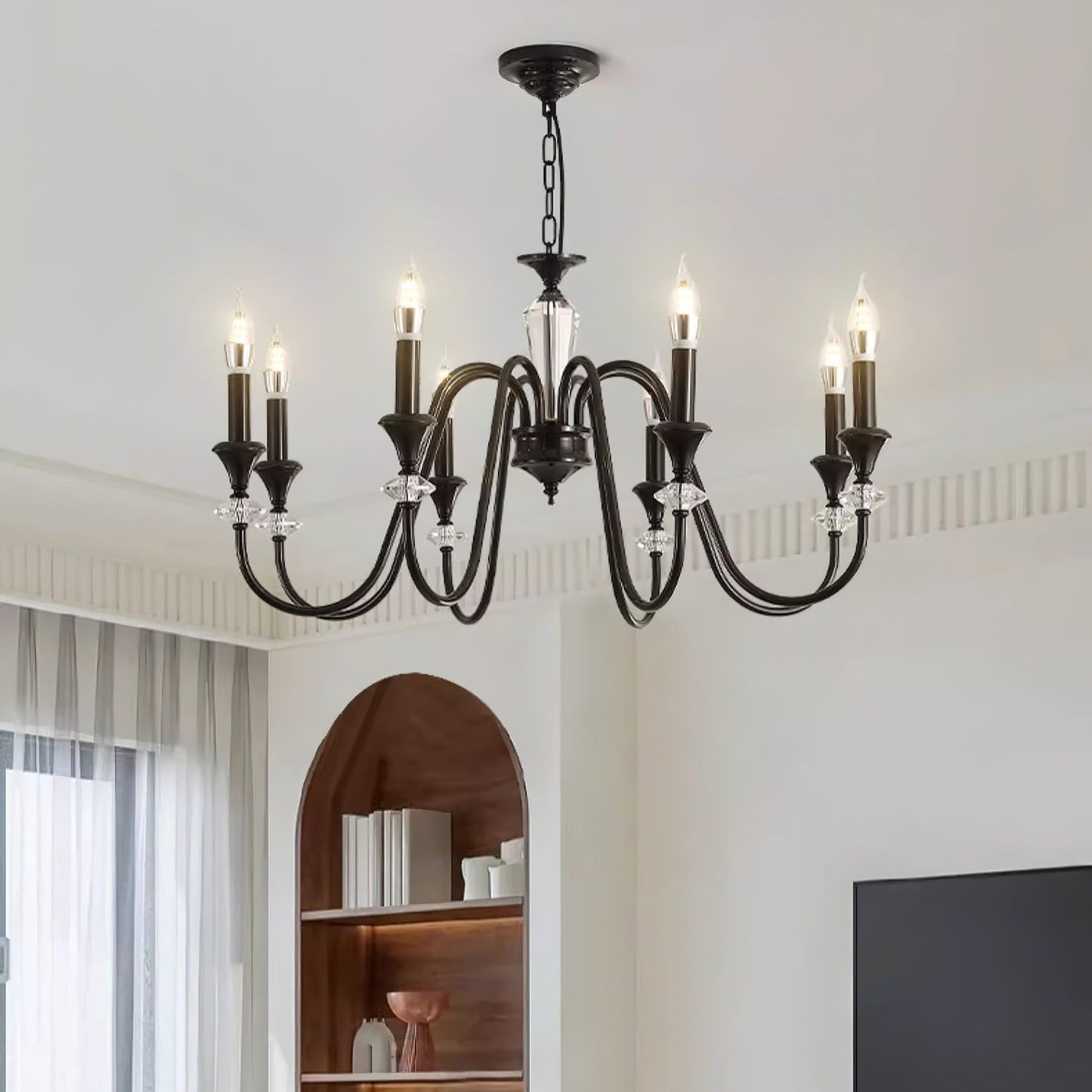 Elegant Noir Candelabra Chandelier with Adjustable Arms & LED Compatib