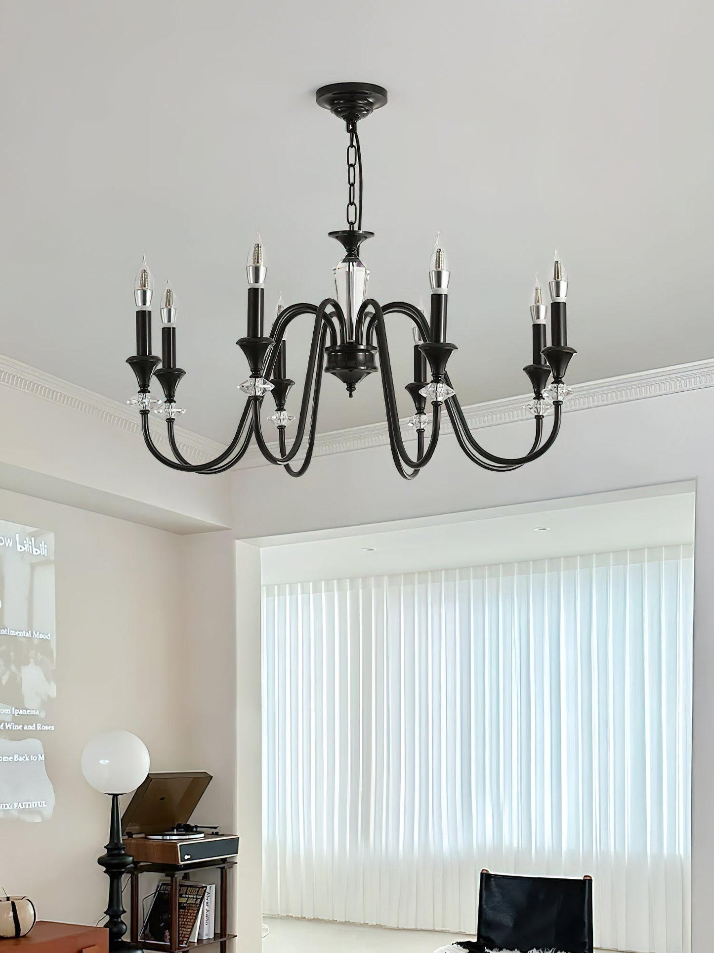 Elegant Noir Candelabra Chandelier with Adjustable Arms & LED Compatib