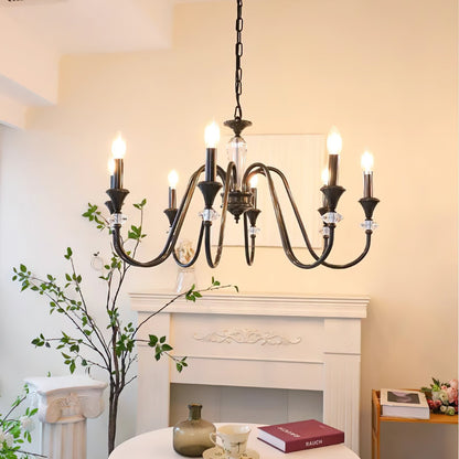 Elegant Noir Candelabra Chandelier with Adjustable Arms & LED Compatib