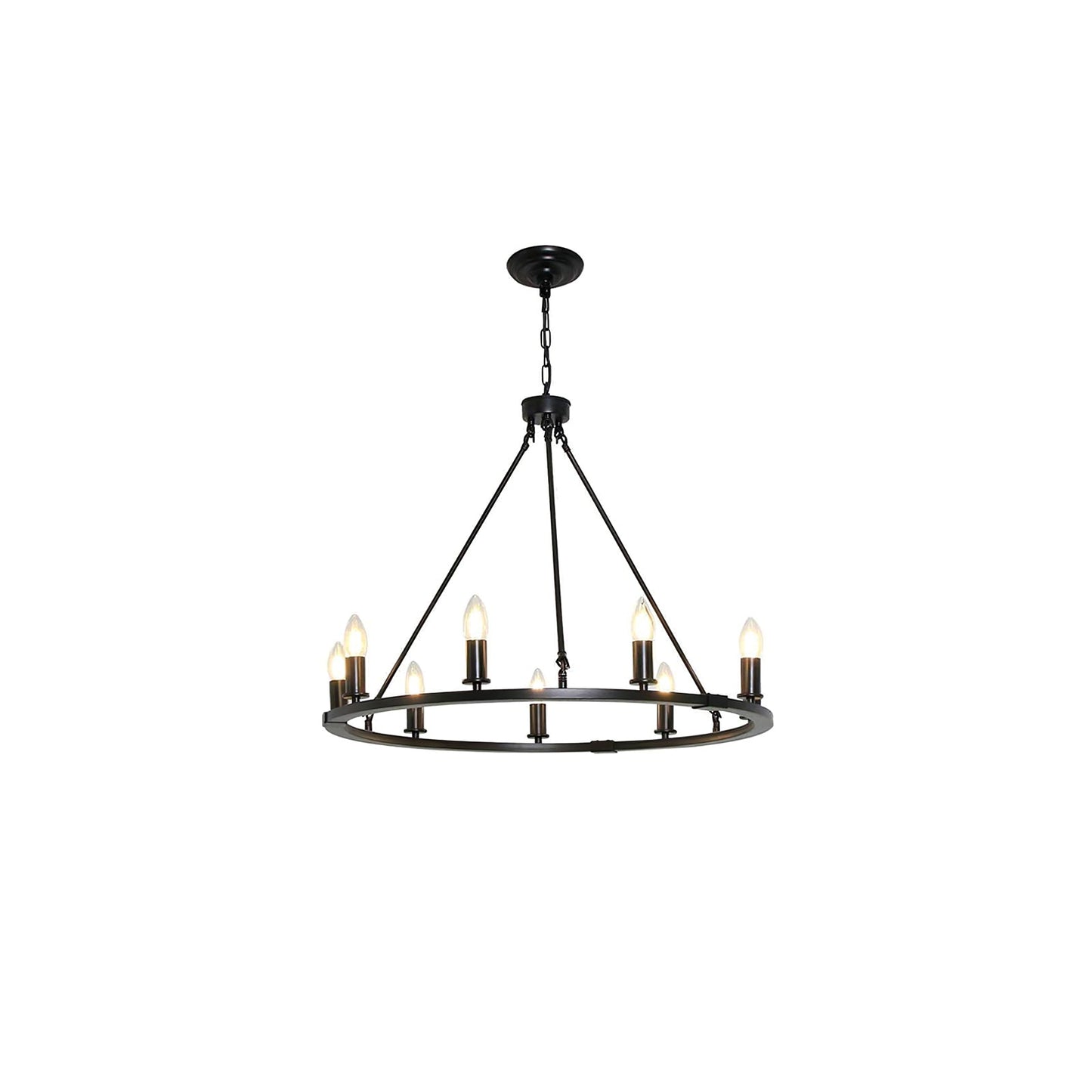 Elegant Black Candle Ring Chandelier with Adjustable Height & Soft Glo