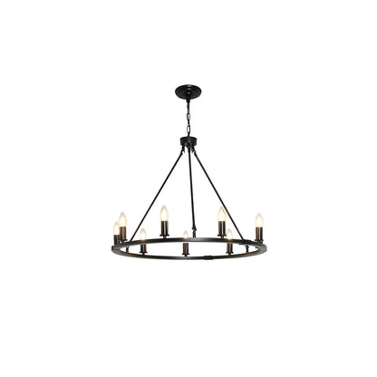 Elegant Black Candle Ring Chandelier with Adjustable Height & Soft Glo
