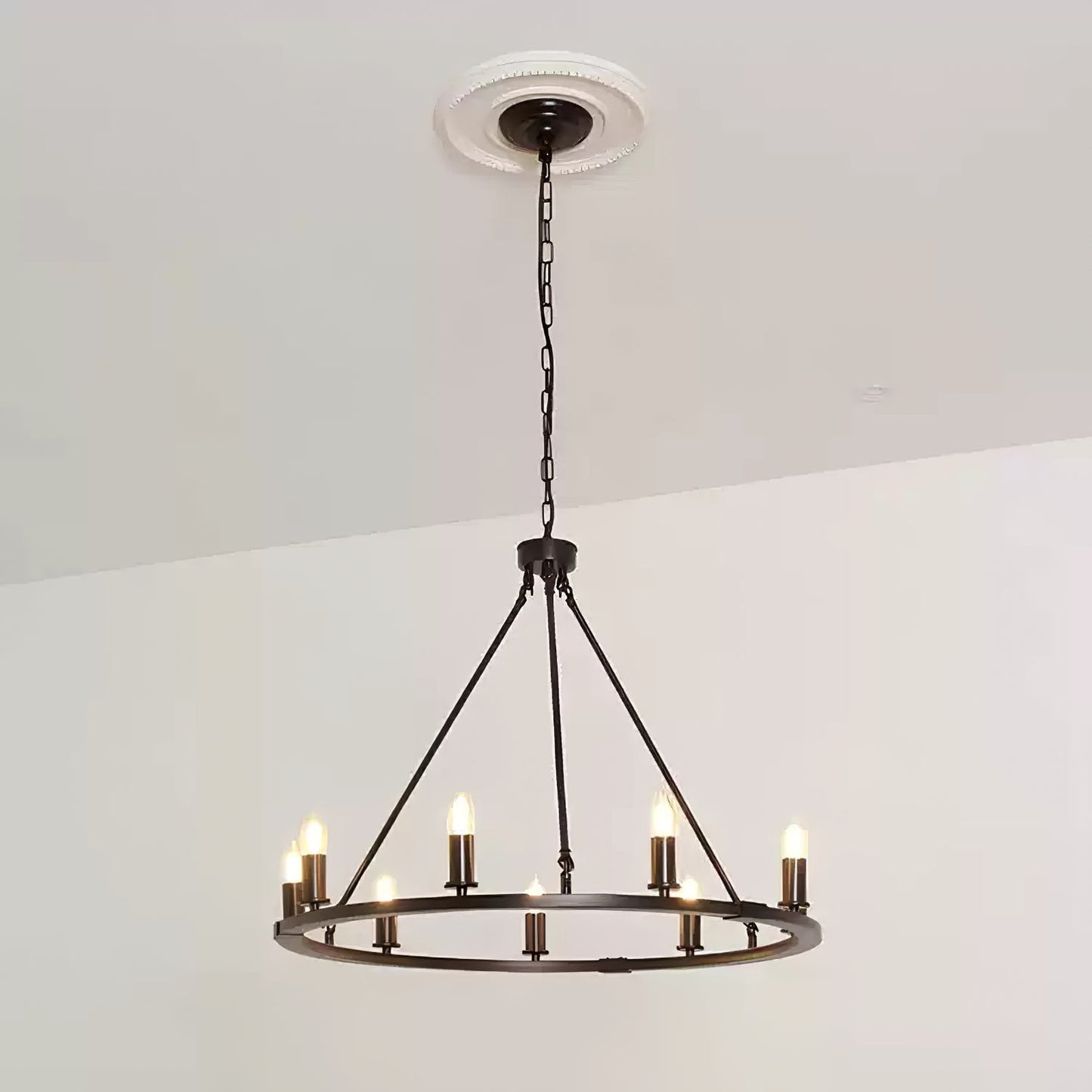 Elegant Black Candle Ring Chandelier with Adjustable Height & Soft Glo