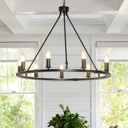 Elegant Black Candle Ring Chandelier with Adjustable Height & Soft Glo