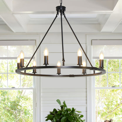 Elegant Black Candle Ring Chandelier with Adjustable Height & Soft Glo