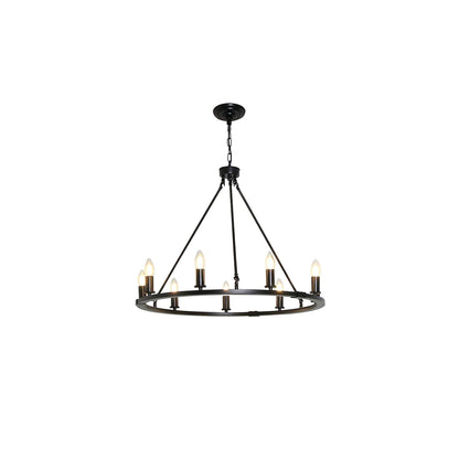 Elegant Black Candle Ring Chandelier with Adjustable Height & Soft Glo
