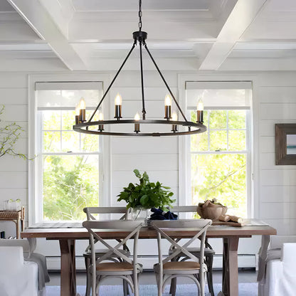 Elegant Black Candle Ring Chandelier with Adjustable Height & Soft Glo