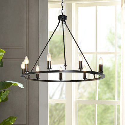 Elegant Black Candle Ring Chandelier with Adjustable Height & Soft Glo
