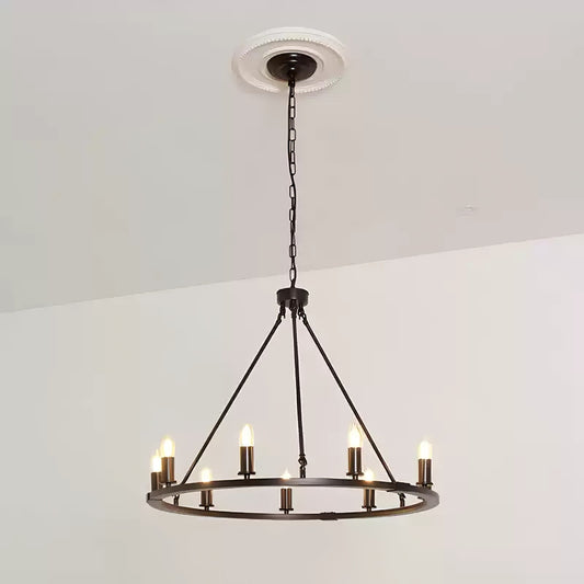 Elegant Black Candle Ring Chandelier with Adjustable Height & Soft Glo