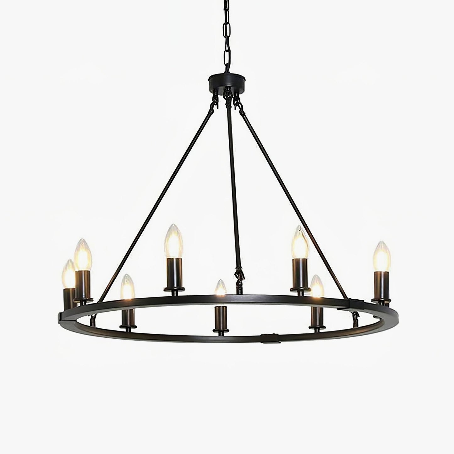 Elegant Black Candle Ring Chandelier with Adjustable Height & Soft Glo